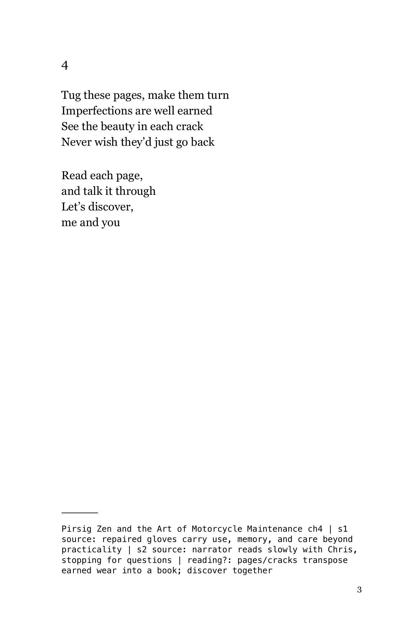 Complete sample page three from Poetics of Quality, with two numbered stanzas, context footer, and printed page number